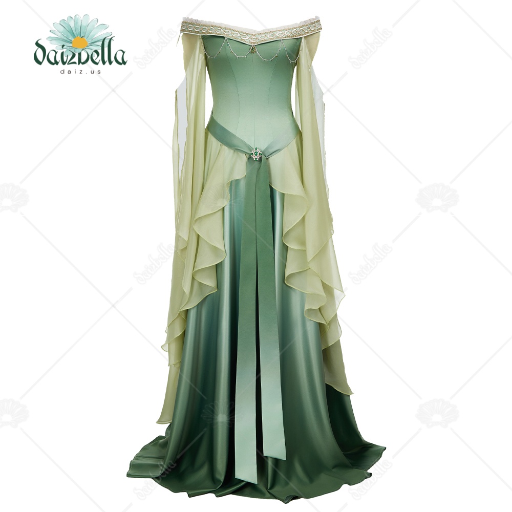 Slip Dress Satin - DAIZBELLA Damska Renesansowa Średniowieczna Marzycielska Żółto-Zielona