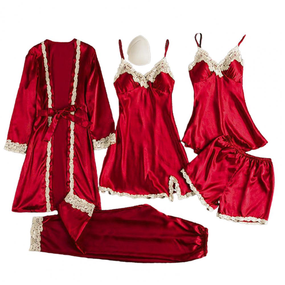 Robe Silk Women - Jedwabna zestaw piżamy elegancka satynowa koronkowa